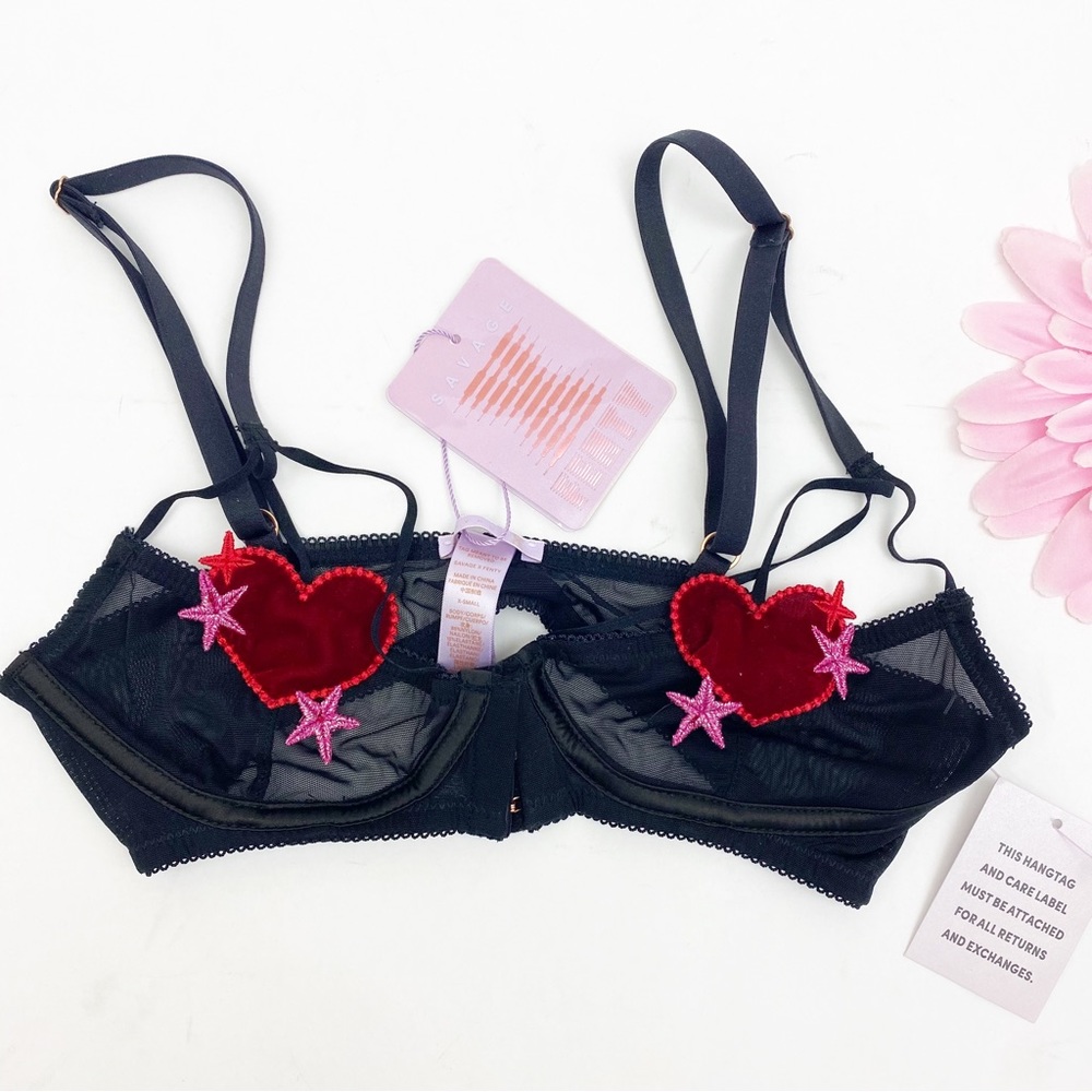 Savage X Fenty Hearts Stars Half Cup Bralette Velvet Mesh Unlined Valentines - Picture 4 of 10